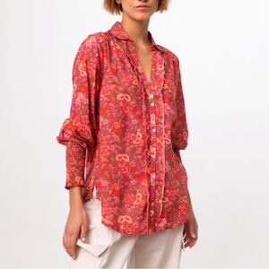 Free People Small Wild Gardenia Pink Brown Floral Blouse Earth Combo